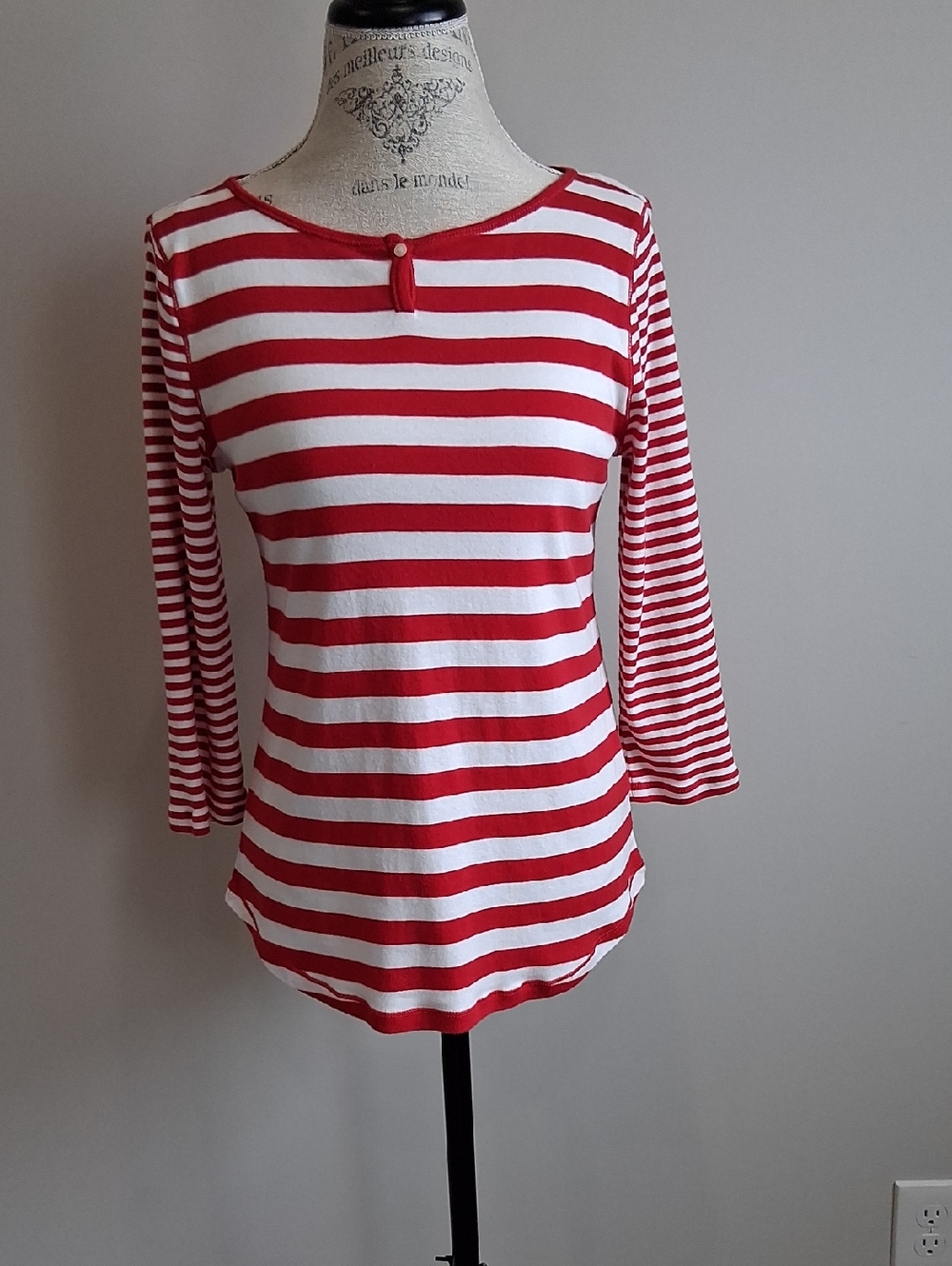 American Living Red and White Striped Boatneck Long Sleeve Top